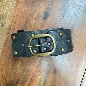 Black Chunky Studded Leather Belt Size Small